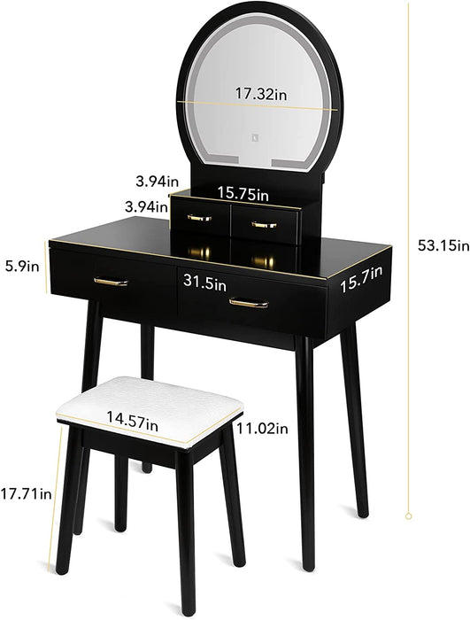 Lighted Makeup Vanity Desk with Cushioned Stool