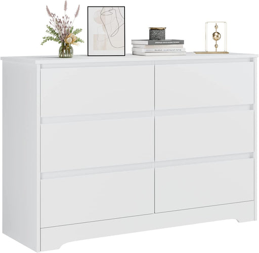 6 Drawer Double Dresser, White, Modern