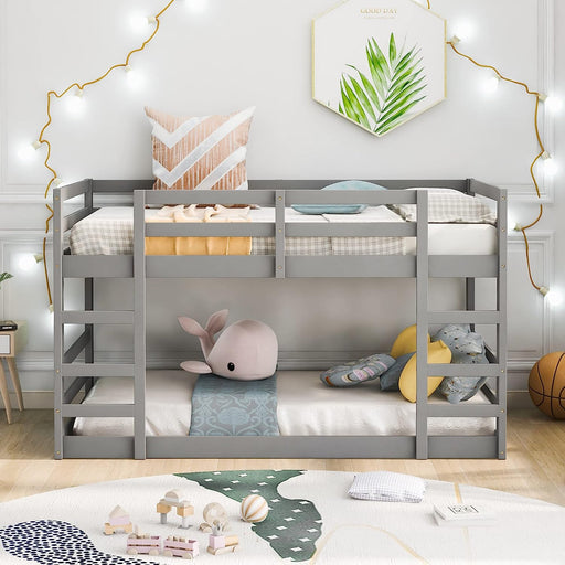Simple Twin Wood Bunk Bed with Slats and Ladders