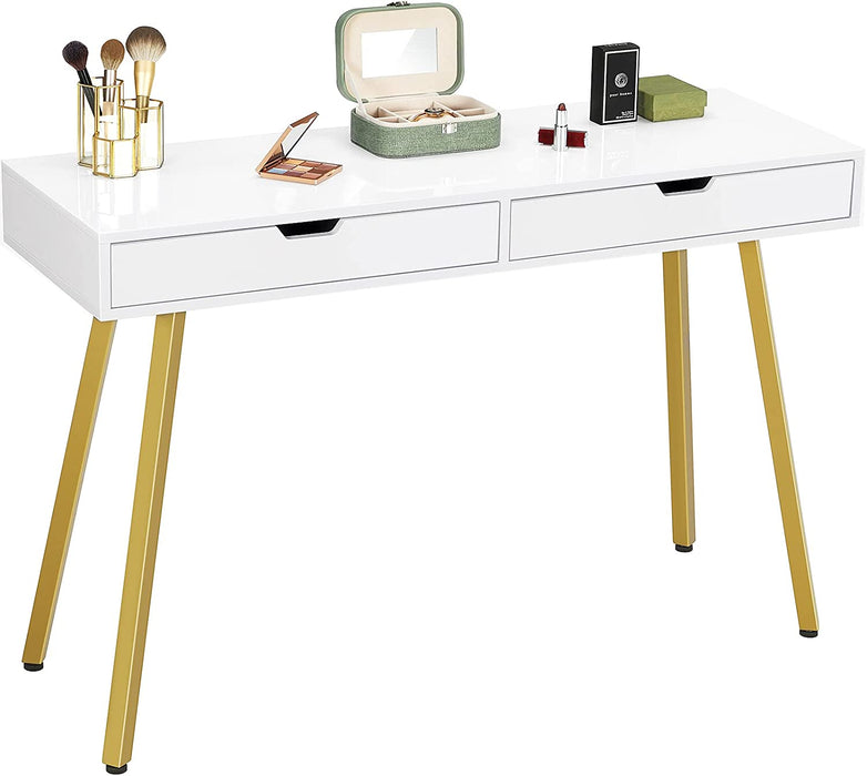 Glossy White Makeup Desk with 2 Drawers