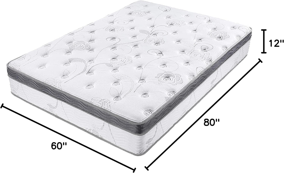 12″ Queen Hybrid Box Top Mattress, White/Grey