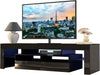 Modern Black LED TV Stand with Drawer and Glass Shelf