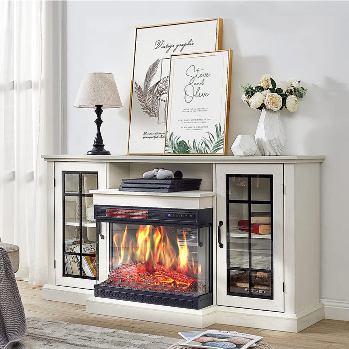 Modern 3-Sided Glass Fireplace TV Stand