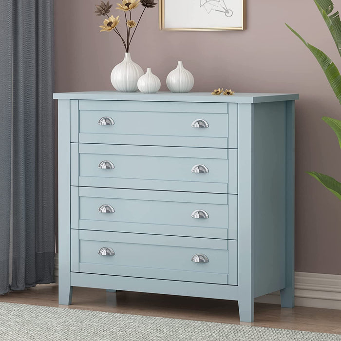 Modern 4 Drawer Wood Chest with Silver Handles