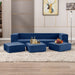 Blue Velvet Futon Sofa Bed with Ottomans