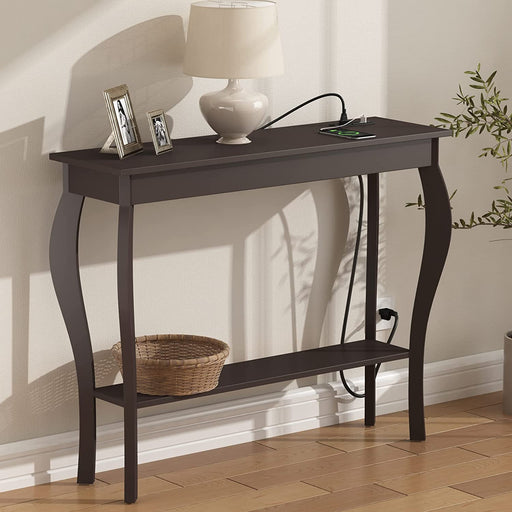 Chic Espresso Console Table with Outlets and USB Ports