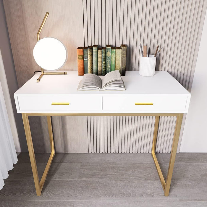 White and Gold Desk with Drawers