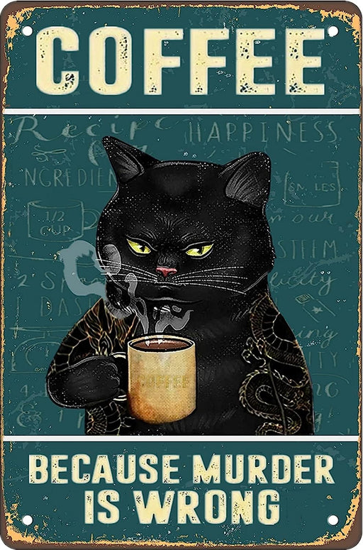 Vintage Cat Coffee Metal Sign - Humorous Kitchen Decor