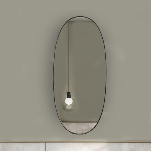 40"X18" Pill Shaped Wall Mirror, Rounded Metal Framed Decorative Mirror for Livingroom Bedroom Bathroom Entryway over Sink Vanity, Horizontally or Vertically Wall Mounted, Black, Vega