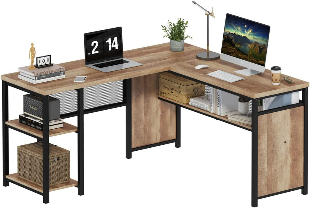 Industrial L-shaped Computer Desk with Cabinet