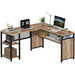Rustic Industrial L-Shaped Office Desk with Shelves