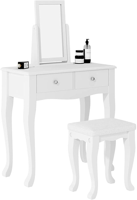 Makeup Vanity Table Set with 360° Rotation Mirror