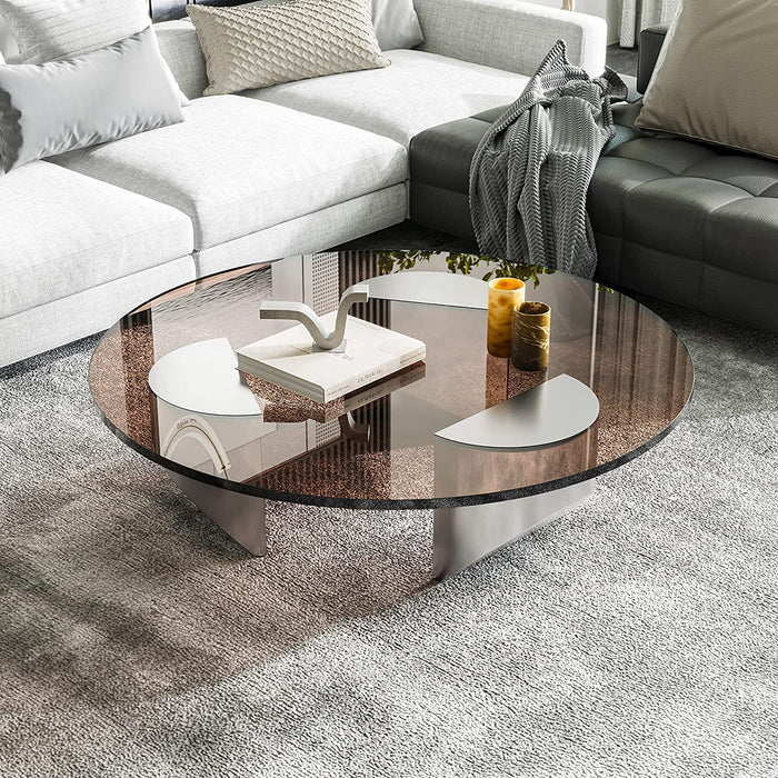 Modern Glass Coffee Table with Polished Steel Legs