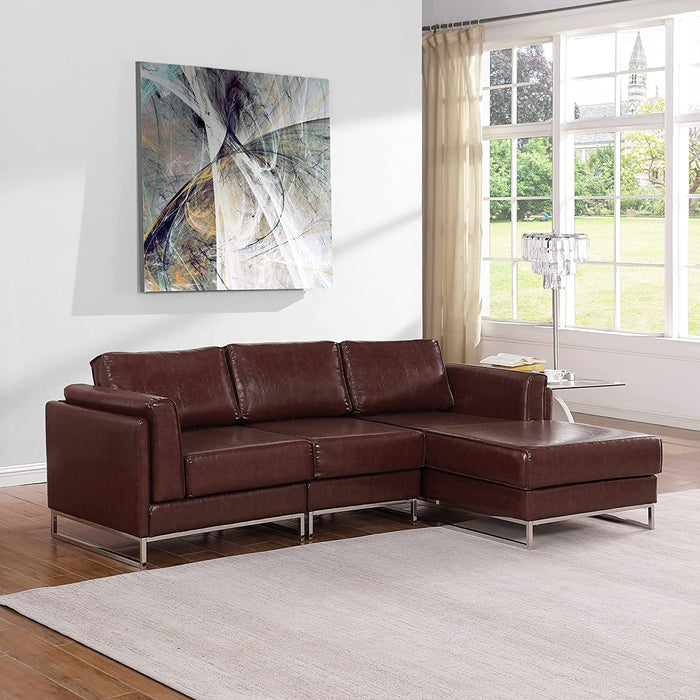 Modern Leather L-Shape Sectional Sofa, Right Chaise