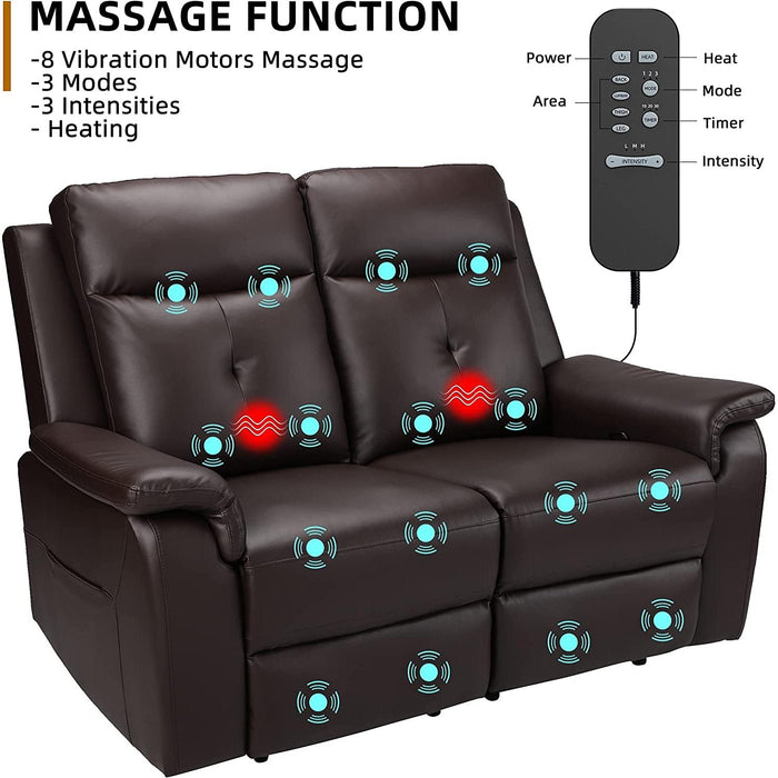 2 Seater Recliner Sofa - Double Reclining Loveseat with Massage & Heating - PU Leather Manual Home Theater Seating Manual Recliner Motion Living Room Chair