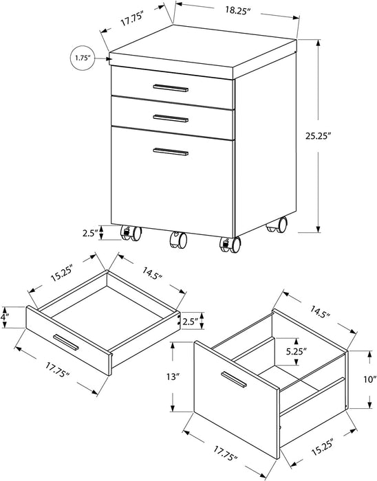 Dark Taupe 3-Drawer Filing Cabinet