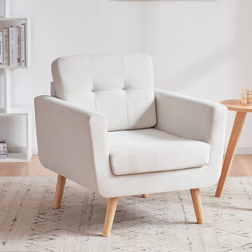 Beige Mid Century Accent Chair with Tufted Upholstery