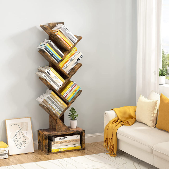 Rustic Tree Bookshelf with Drawer and Shelves