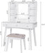 White Vanity Desk Set with Lighted Mirror & Makeup Cabinet