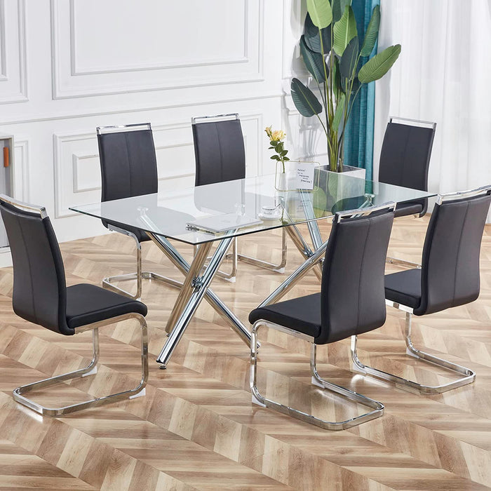 6-Piece Armless Dining Room Chairs with Metal Legs, Black