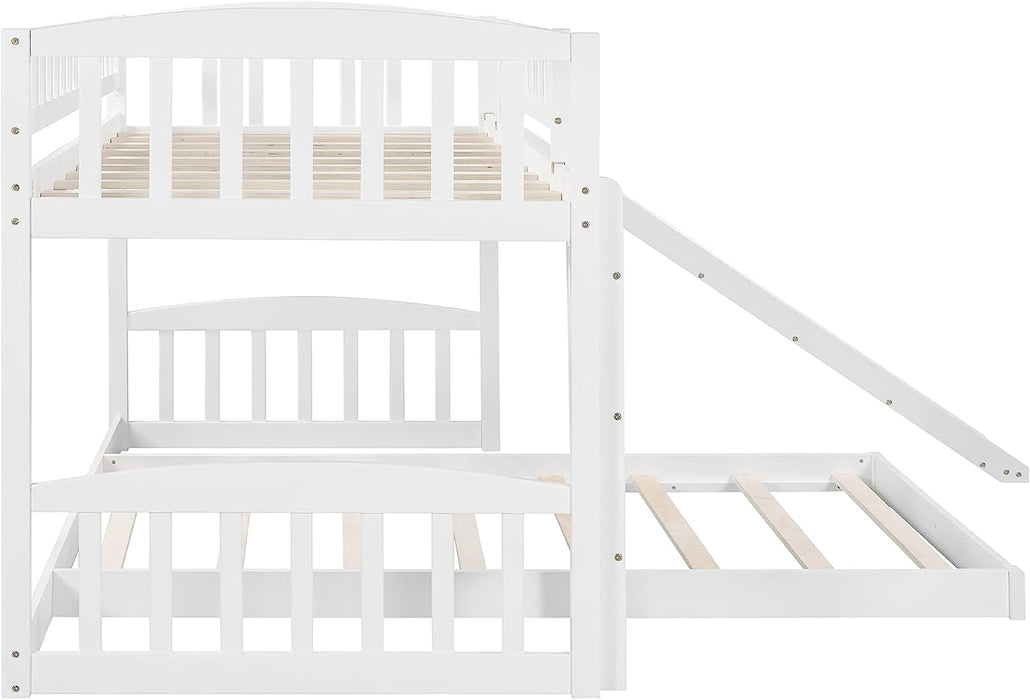 Wooden Low Twin over Twin Bunk Bed with Slide