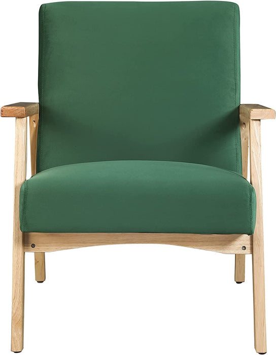 Green Velvet Mid Century Armchair with Wood Frame