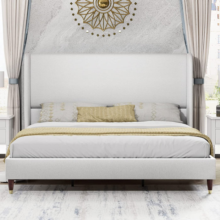 White King Upholstered Platform Bed Frame