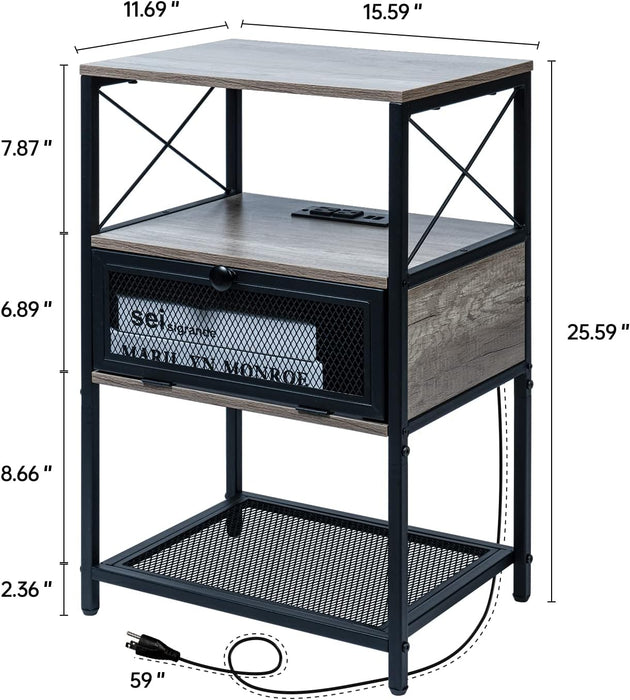 Nightstands Set of 2 with Charging Station