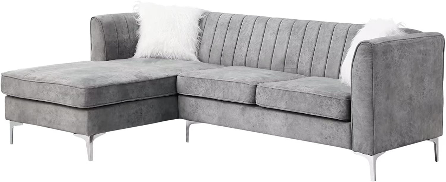 Modern Grey Velvet Sectional Sofa