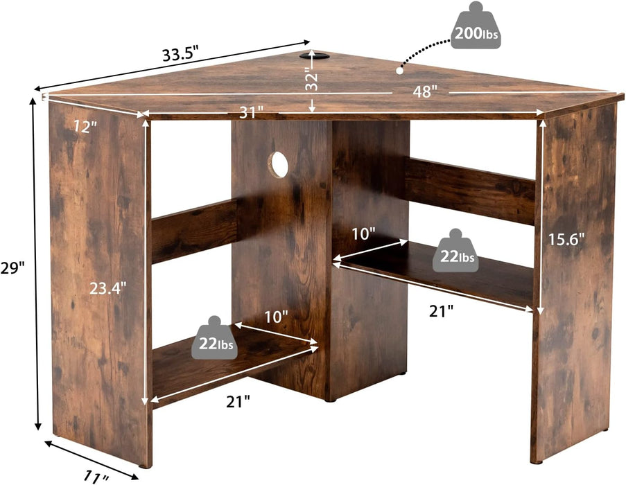 Space-Saving Triangle Corner Desk with Storage Shelves