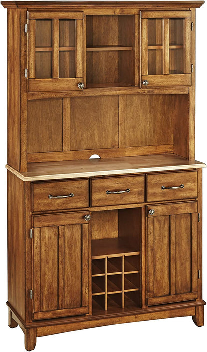 Cottage Oak Buffet Server with Wood Top, Drawers, and Wine Rack