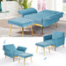 Adjustable Velvet Armchair with Ottoman, Baby Blue