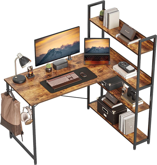 Small L-Shaped Desk with Storage Shelves