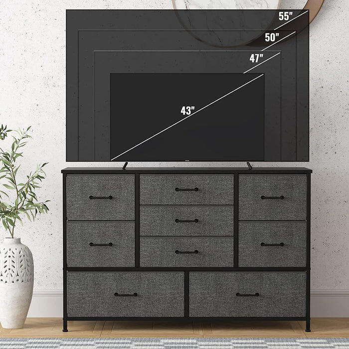 Dark Grey Wood 9-Drawer Wide Dresser for TV Stand