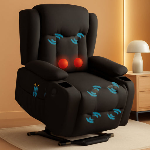 Electric Power Lift Linen Recliner Massage Chair (Black)