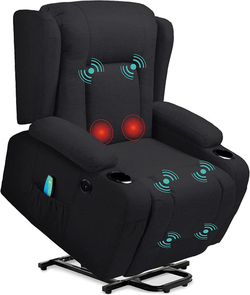 Electric Power Lift Linen Recliner Massage Chair (Black)