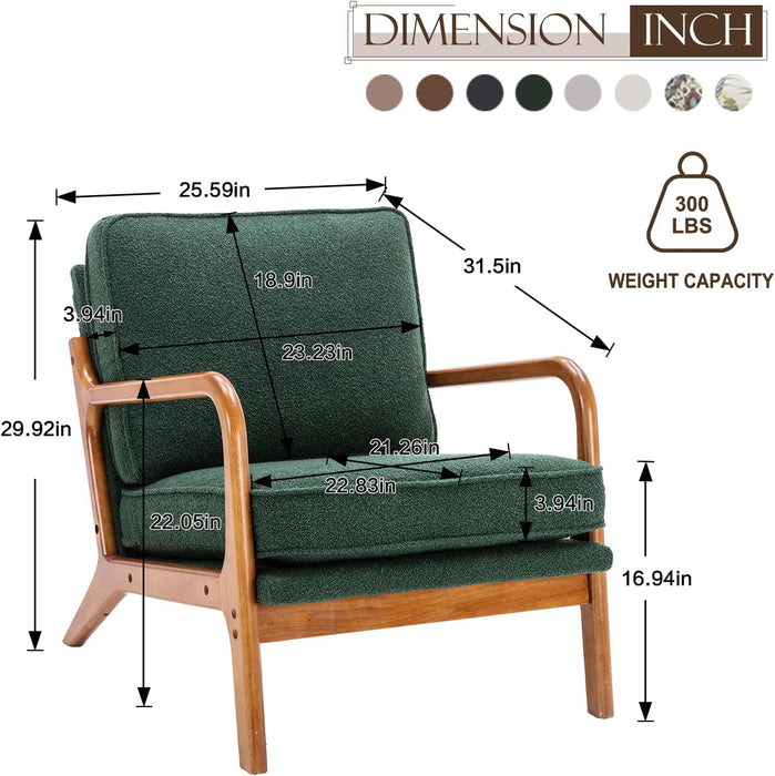 Cozy Green Armchair with Thick Cushion and 300 LBS Capacity