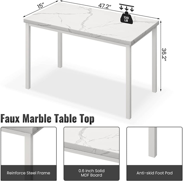 Faux Marble Dining Table Set for 4, All White