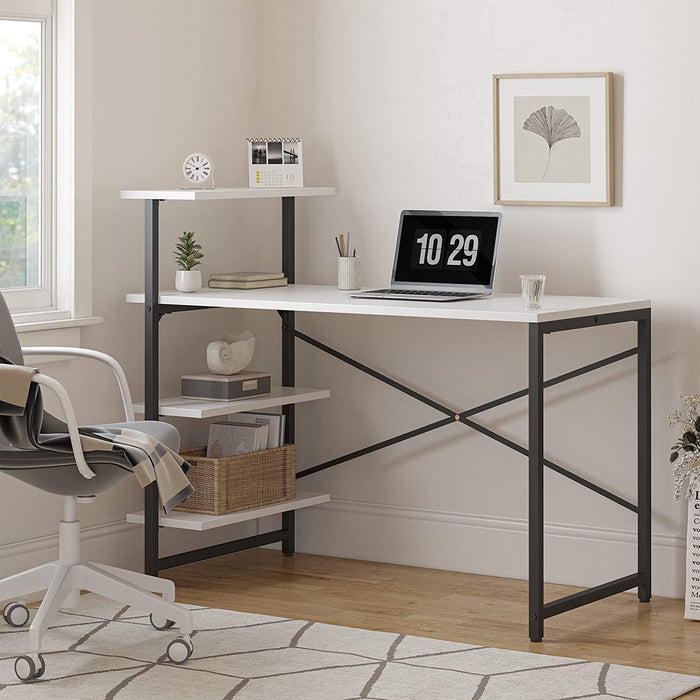 Compact White Desk with Shelves for Home Office