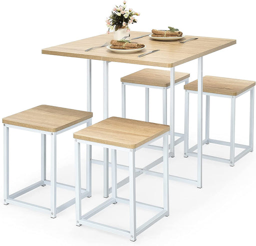 5-Piece Compact Kitchen Table and Chairs Set, Beige/White