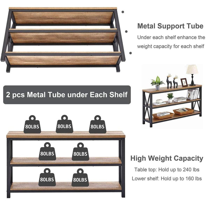 Rustic Wood Console Table with 3 Shelves