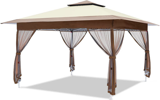 12'X12' Gazebo Outdoor Pop up Canopy Tent with Curtains and Shelter for Patio, Party & Backyard (Khaki)