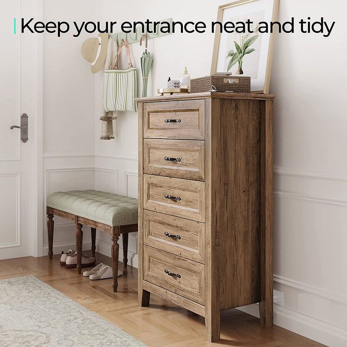 Rustic Brown 5 Drawer Chest, Metal Handles