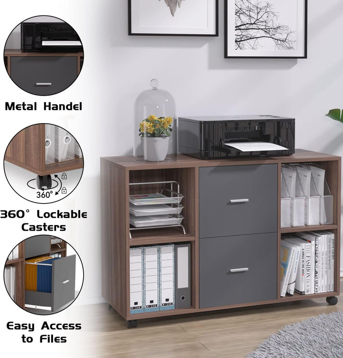 Mobile Wood File Cabinet with Printer Stand