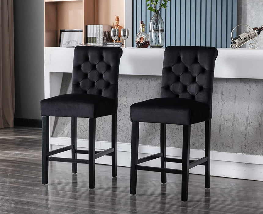 Tufted Velvet Mid Century Barstools, Set of 2 in Black