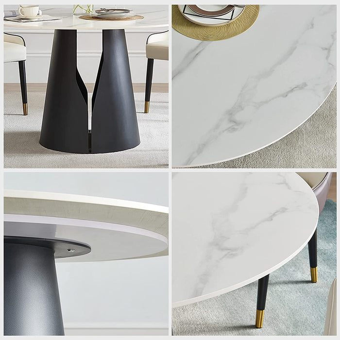 Modern White Stone Top Dining Table, Seats 8