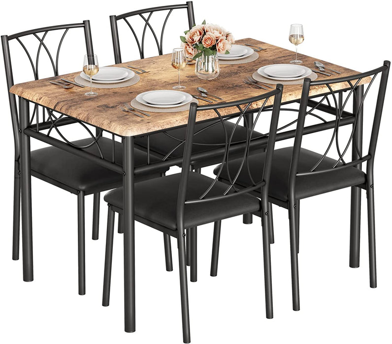 Rustic Brown Rectangular Dining Room Table Set for 4