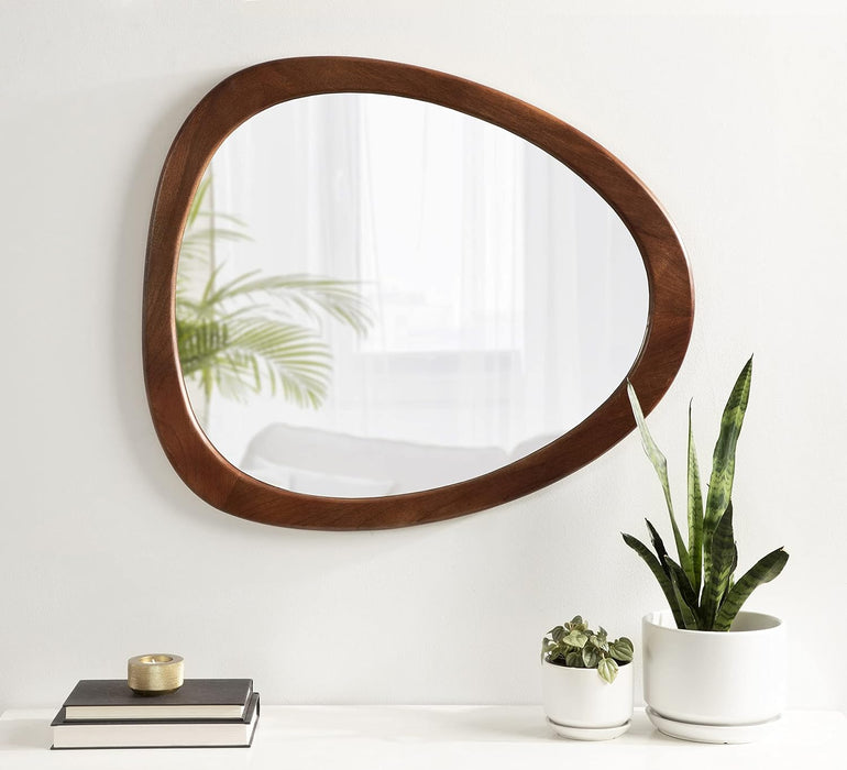 Mckinder Asymmetrical Wood Wall Mirror, 24 X 28, Walnut Brown, Decorative Irregular Geometric Mirror with Robust Wooden Frame and Distinct Finish