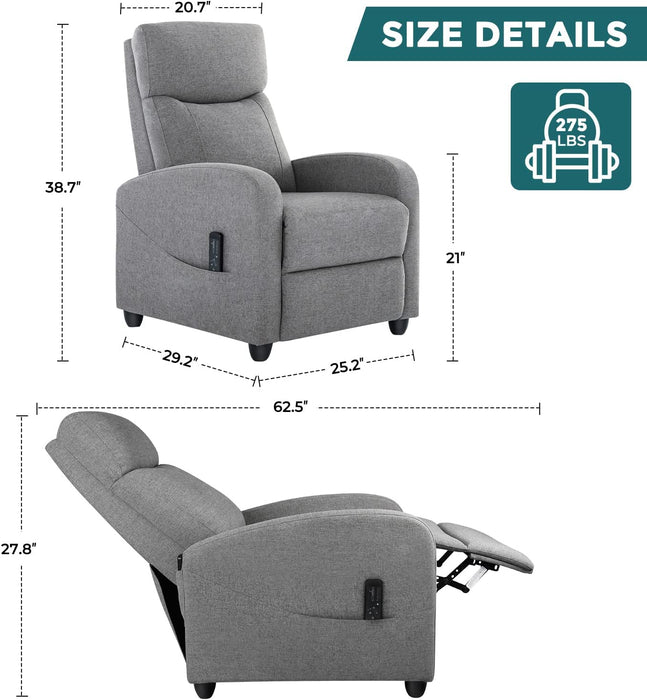 Grey Fabric Padded Seat Backrest Recliner Chair