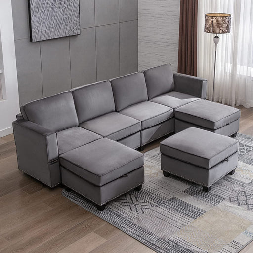 Dark Grey Modular U-Shaped Sectional Sofa Bed